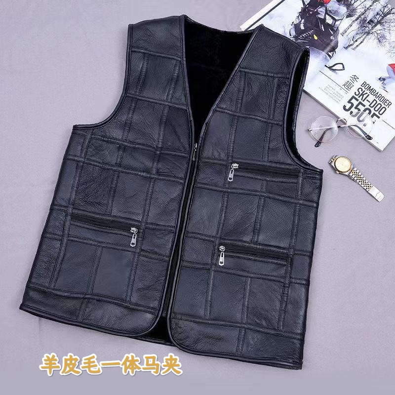 羊皮毛一体马夹真皮真毛加厚保暖冬季休闲男士马夹