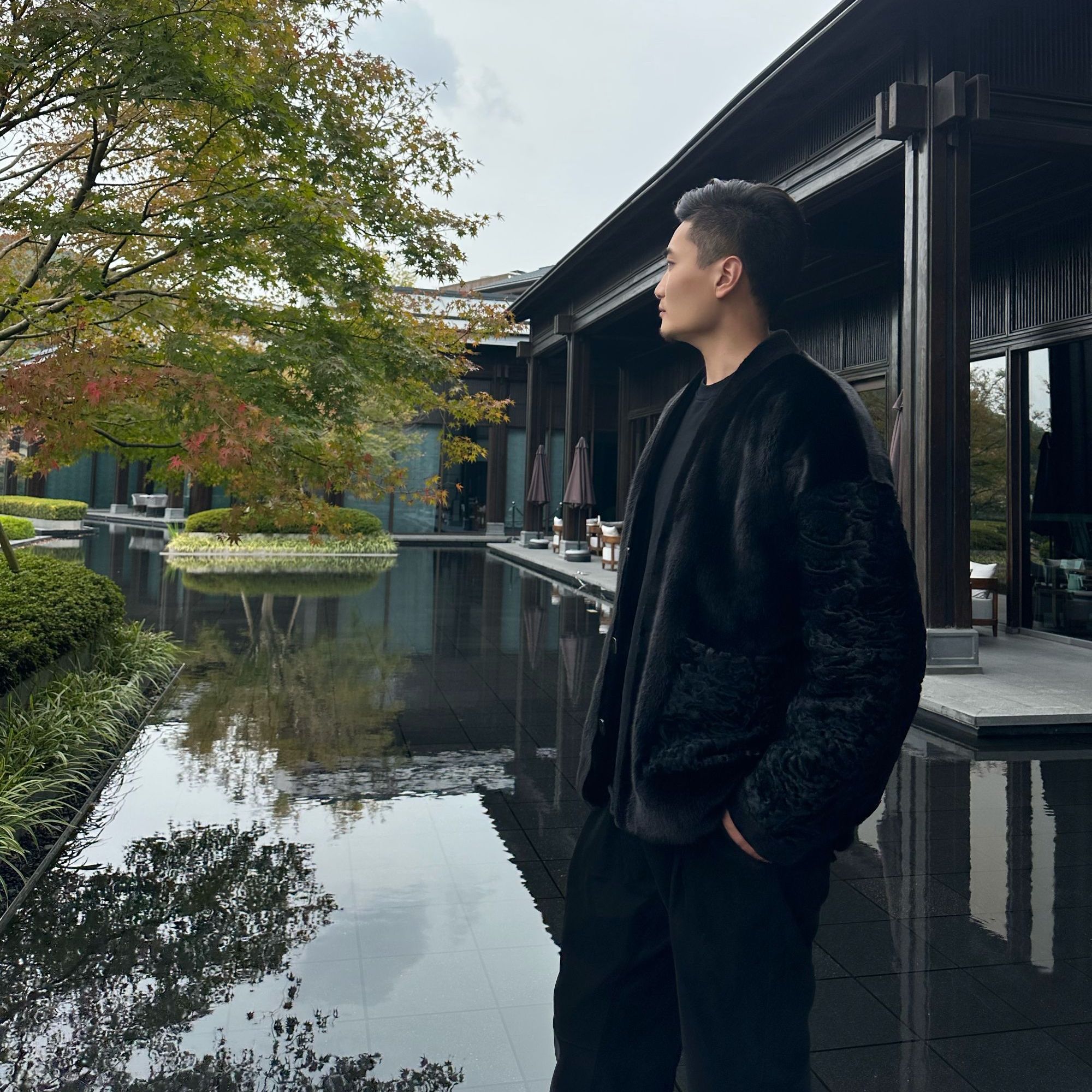 男士新款中国风水貂开衫斯瓦卡拉羊羔整貂卷毛古风个性外套