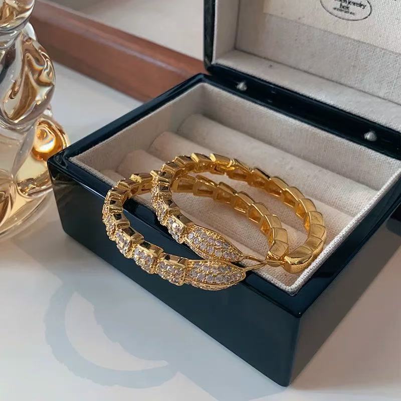 檀亿 铜合金耳饰 【蛇圈】气质时尚大圈精致简约微镶满锆轻奢耳环