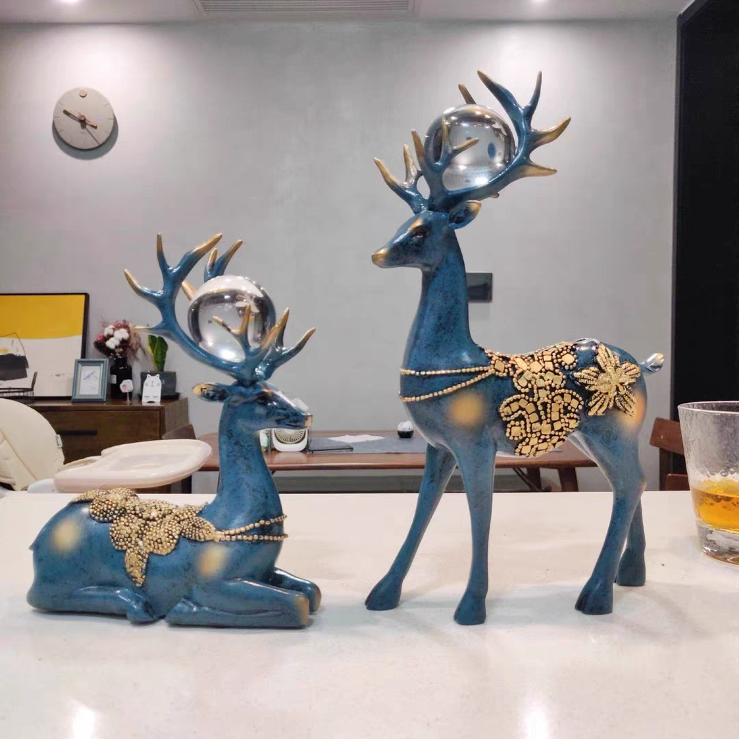 【JX】北欧一鹿相随酒柜装饰品摆件电视柜新中式软麋鹿玄关摆设