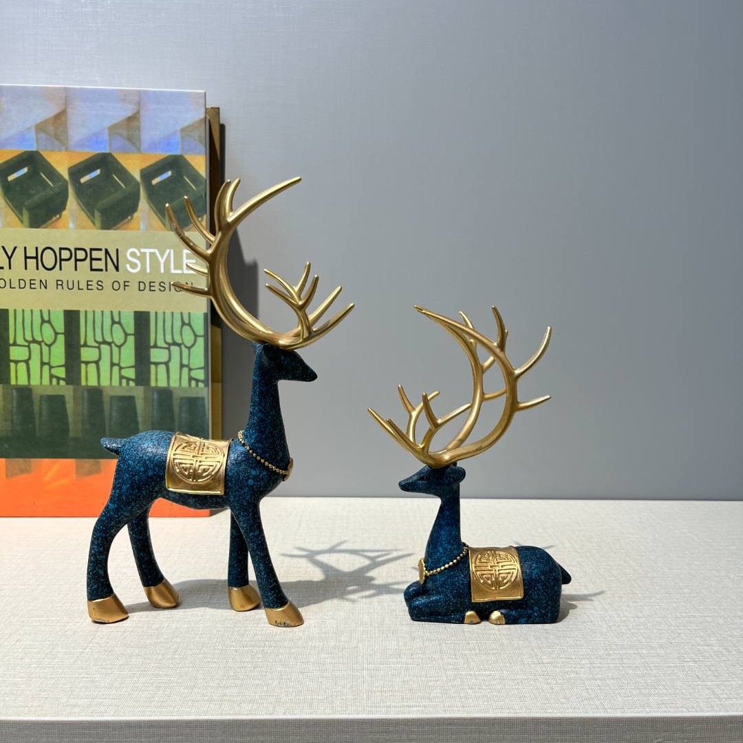 【JX】树脂小花鹿家居工艺客厅酒柜电视柜装饰品新中式摆件麋鹿