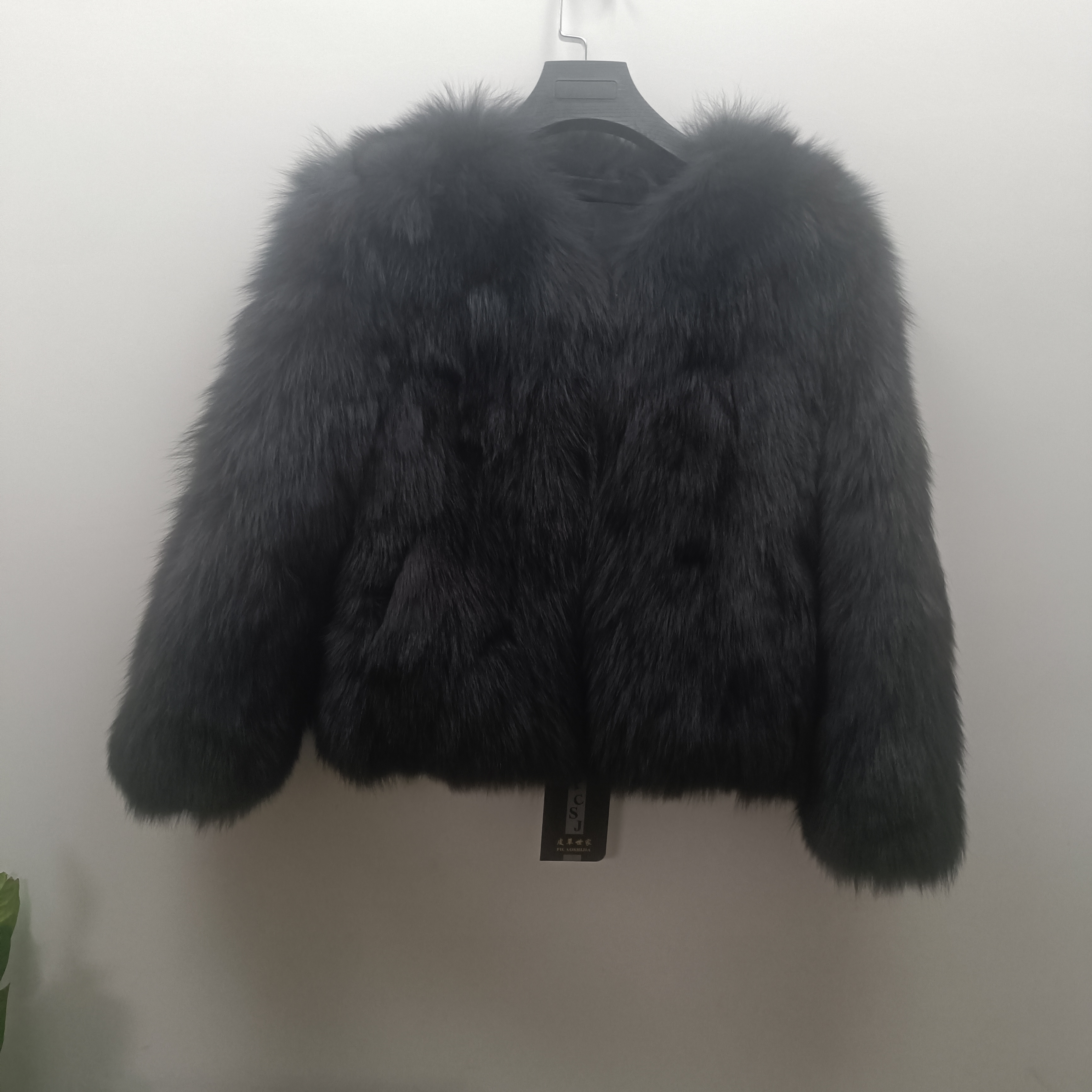 2024铁灰色狐狸背毛55长外套