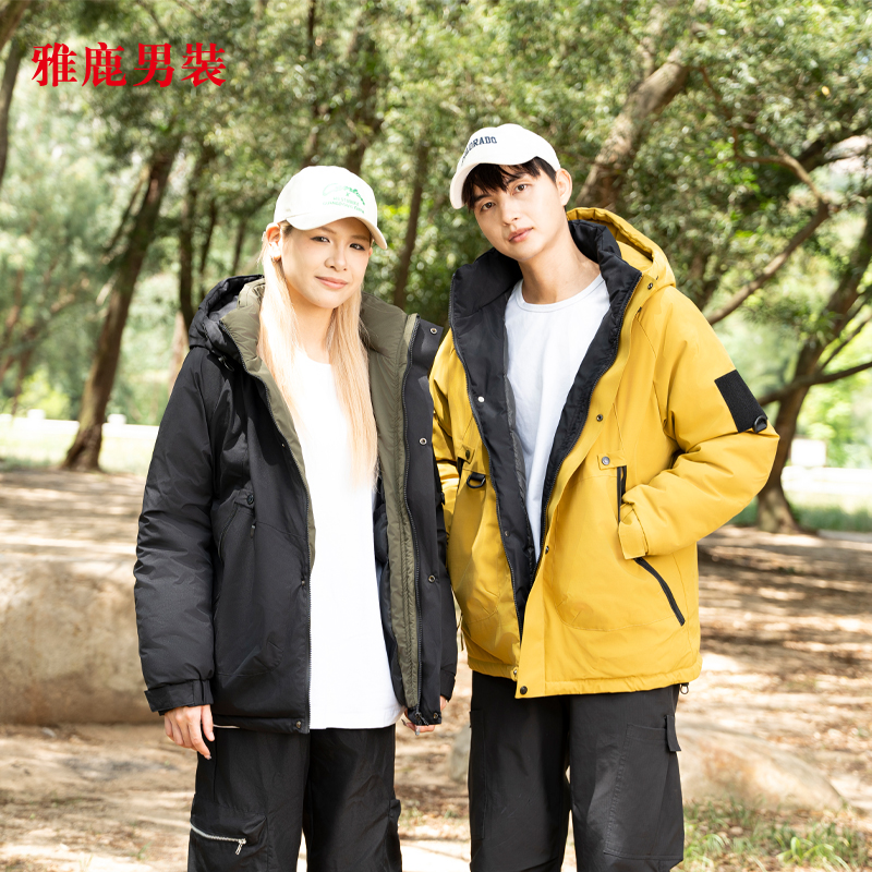 雅鹿男装女装棉服冬季新款保暖棉衣冬装休闲连帽透气棉袄