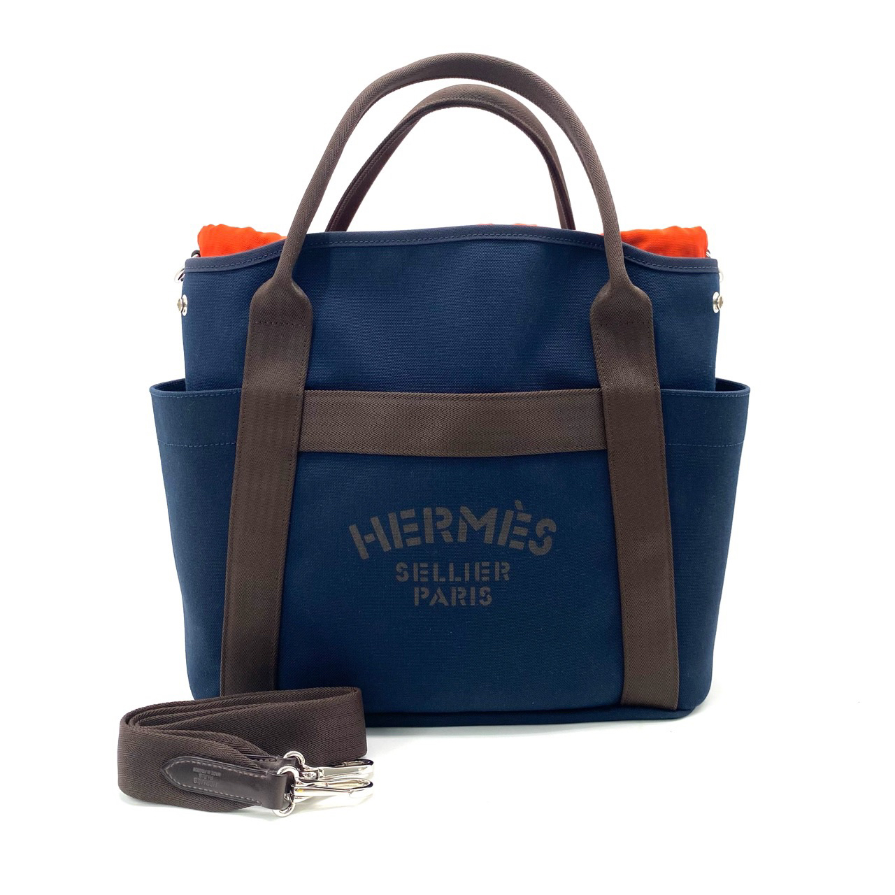 99新 Hermes/爱马仕 海军蓝39马术包 d刻 尺寸39/34