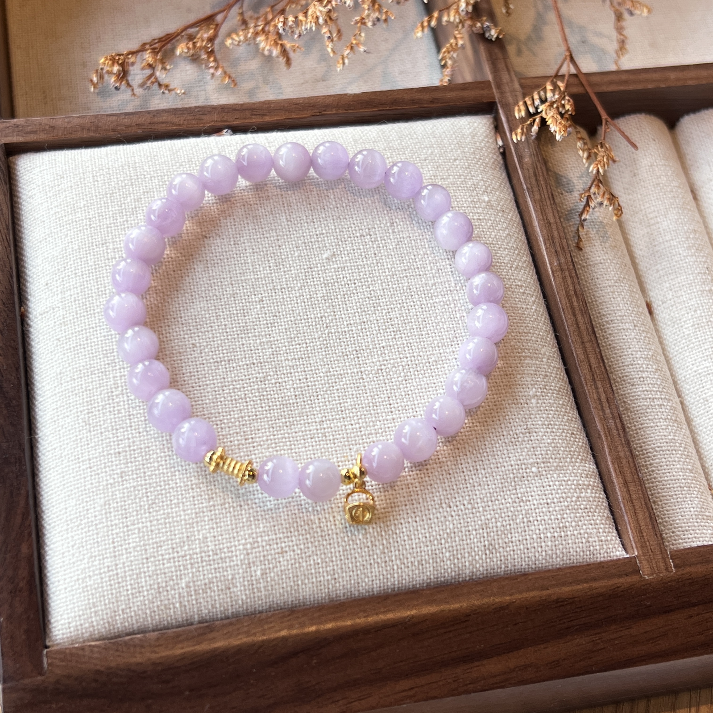 【雅玉熙石】冰种紫锂辉手串银配 L169