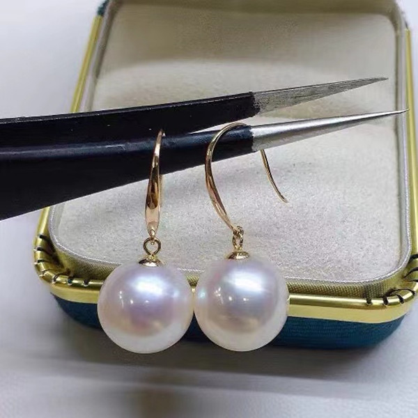  赛澳白14-15mm正圆强光耳钩ES002经典白珠百搭