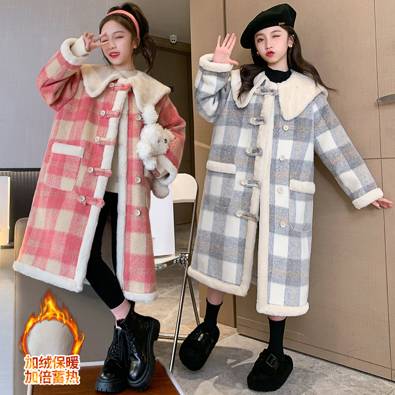 女童秋冬款加绒风衣外套2024新款6-12岁15岁中大童冬季加厚呢大衣