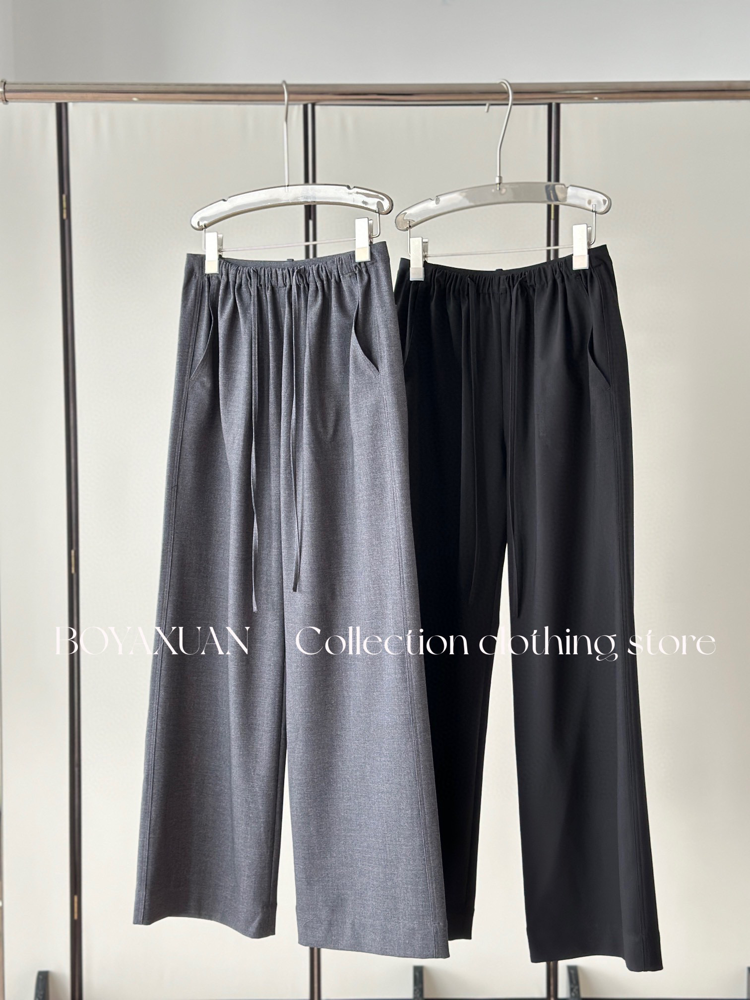 【BOYAXUAN】设计师款松紧腰显瘦直筒西裤休闲裤