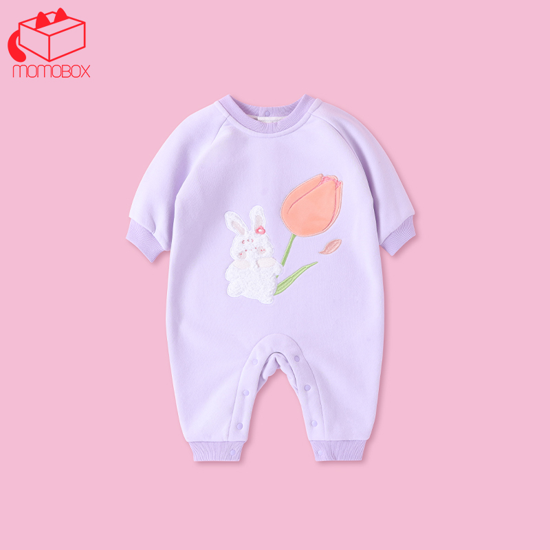 MOMOBOX治愈兔婴幼儿初春保暖绣花婴童长袖连体衣