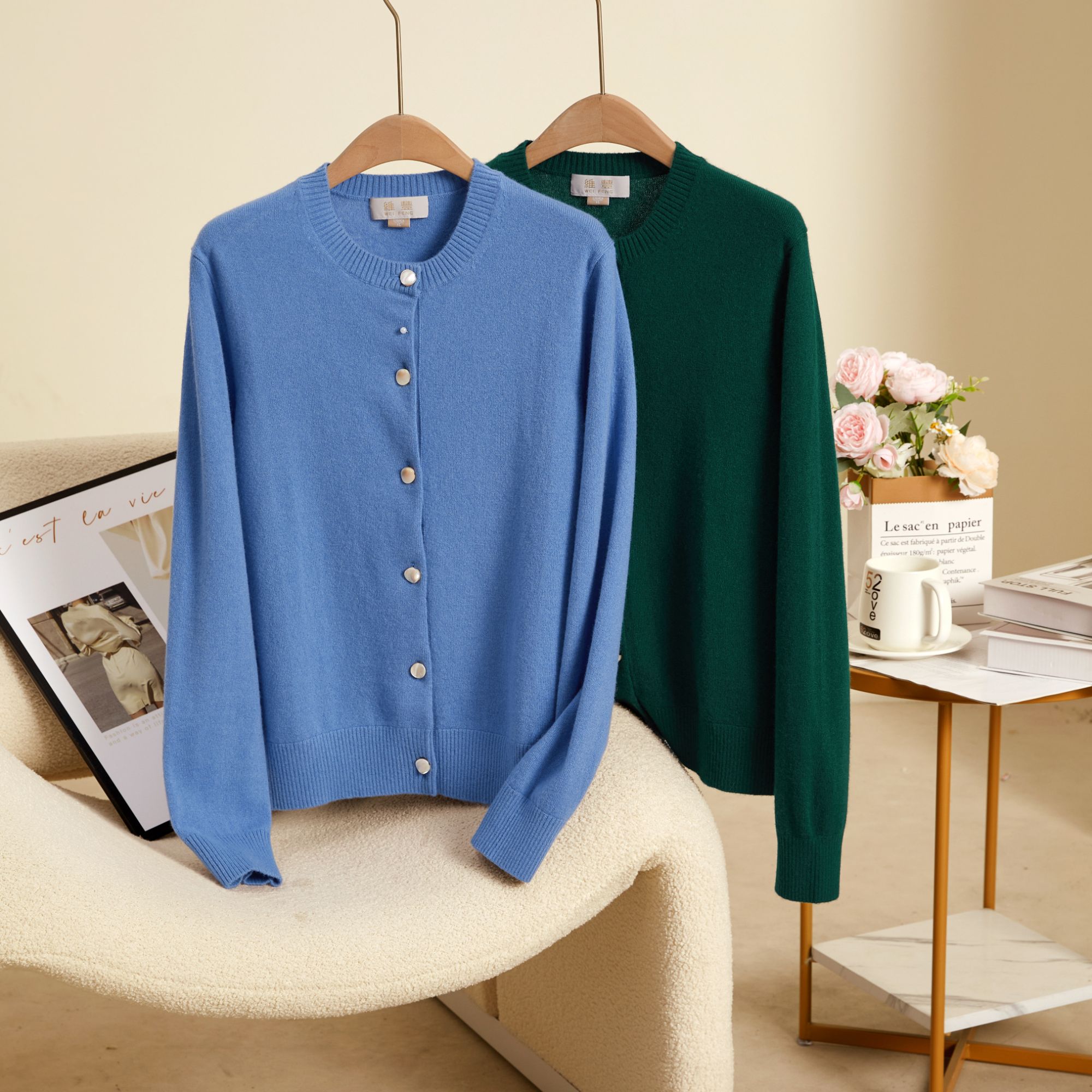 2024新款 女士牛角扣纯羊绒开衫 鄂尔多斯产地直发 针织羊绒开衫