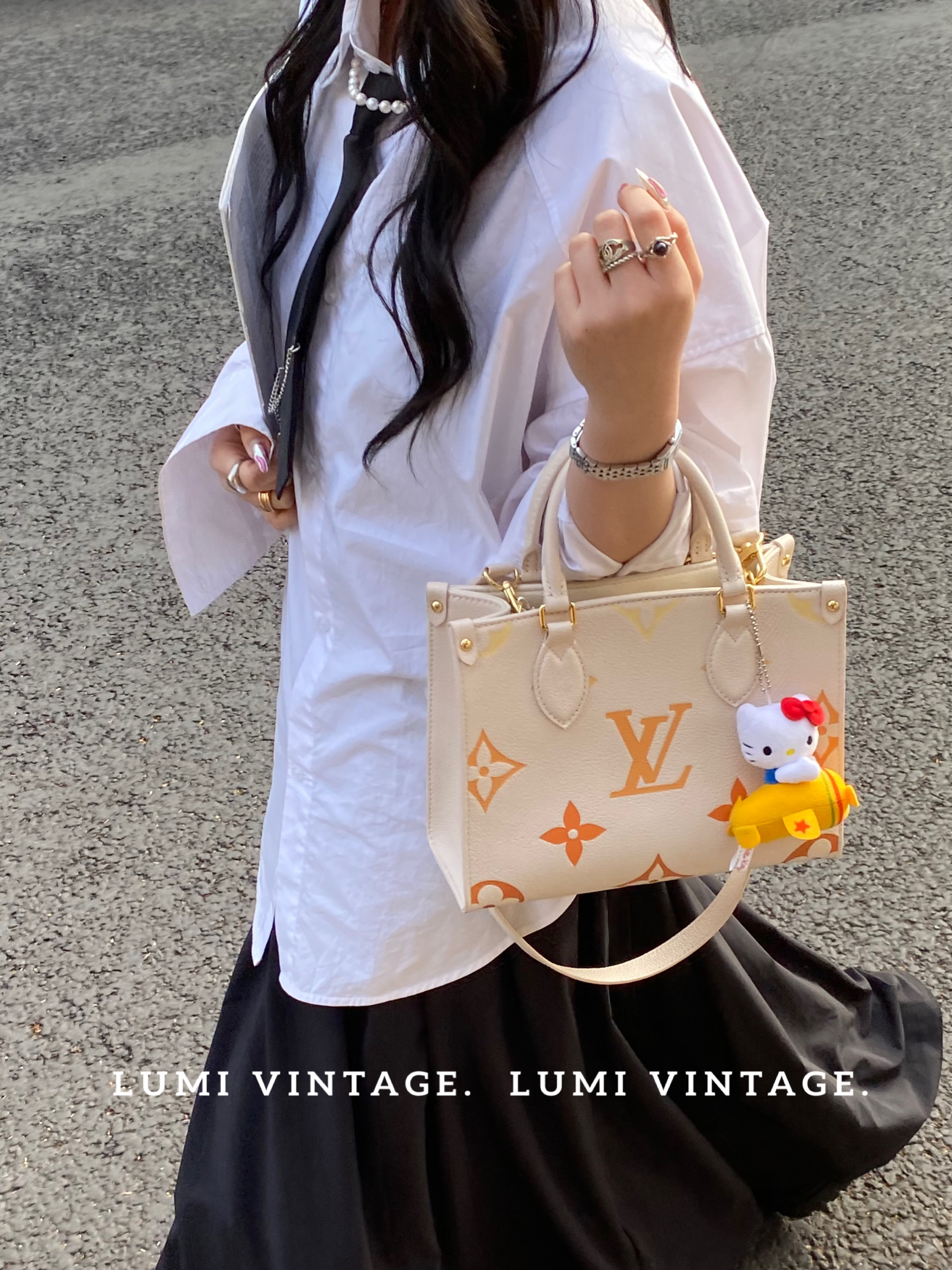 95新 LouisVuitton/路易威登 lv onthego全皮香草色小号78238882