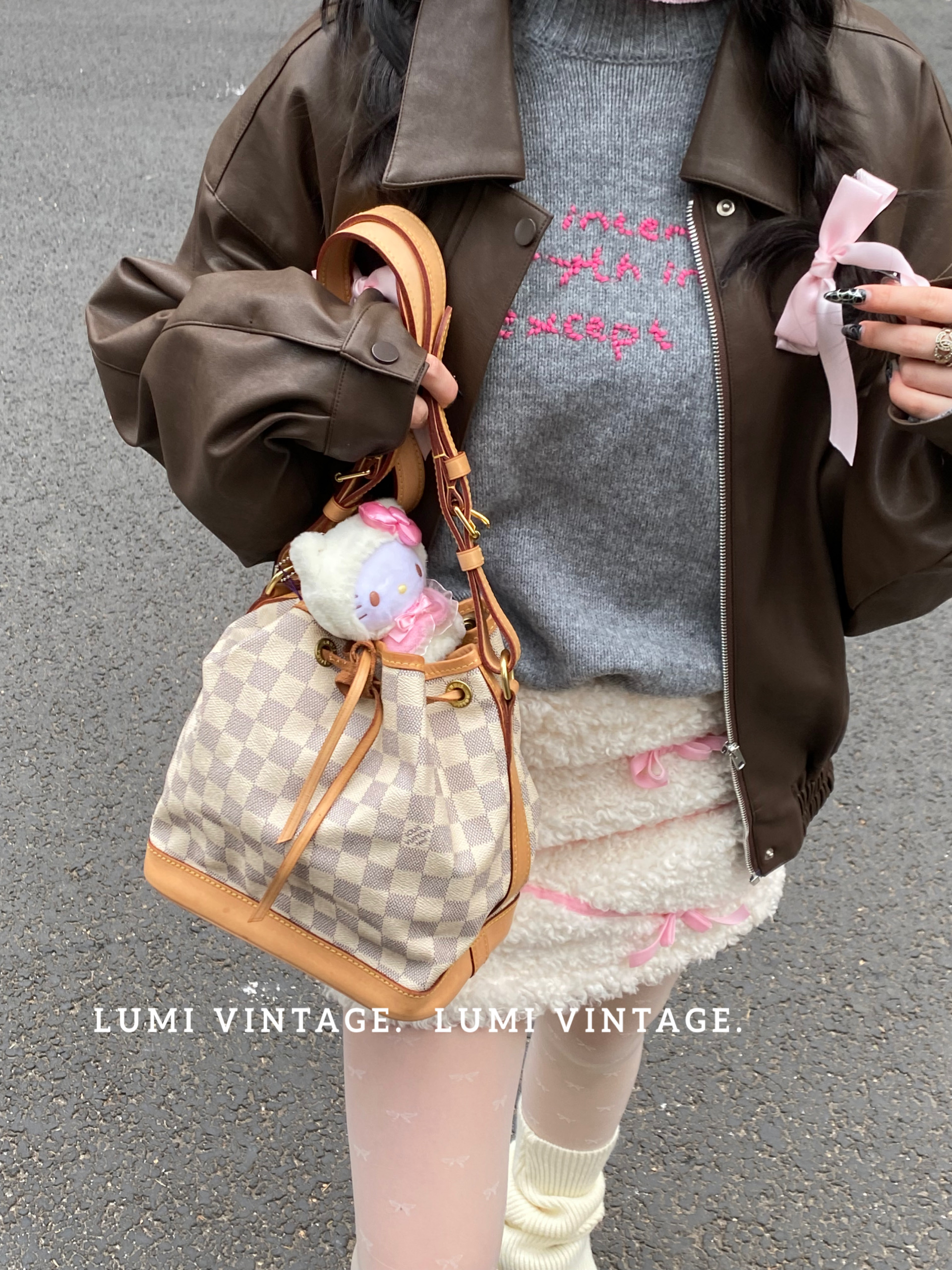 95新 LouisVuitton/路易威登 白棋盘格水桶包90628151
