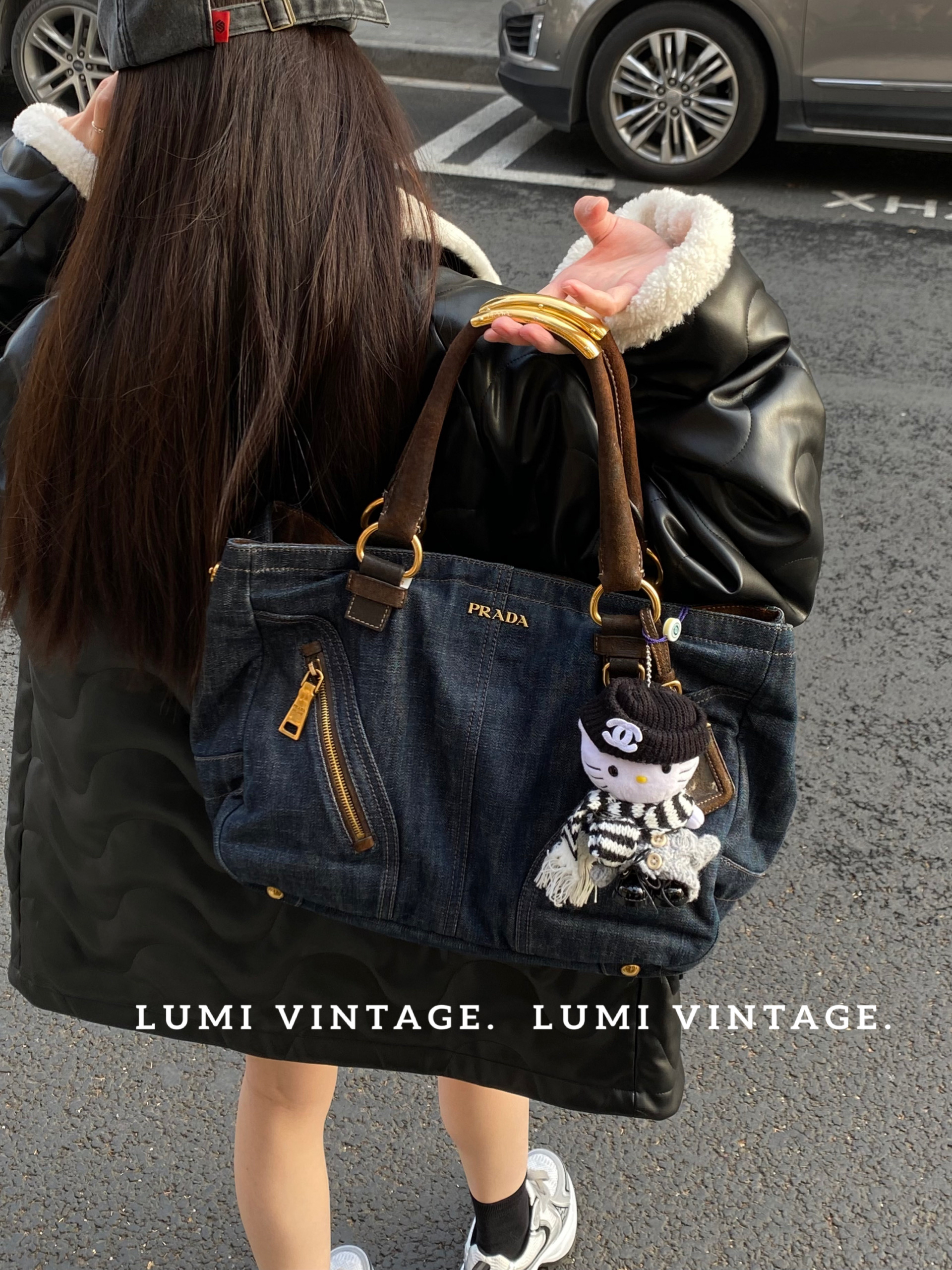 95新 Prada/普拉达 牛仔鲶鱼包手提包38205216