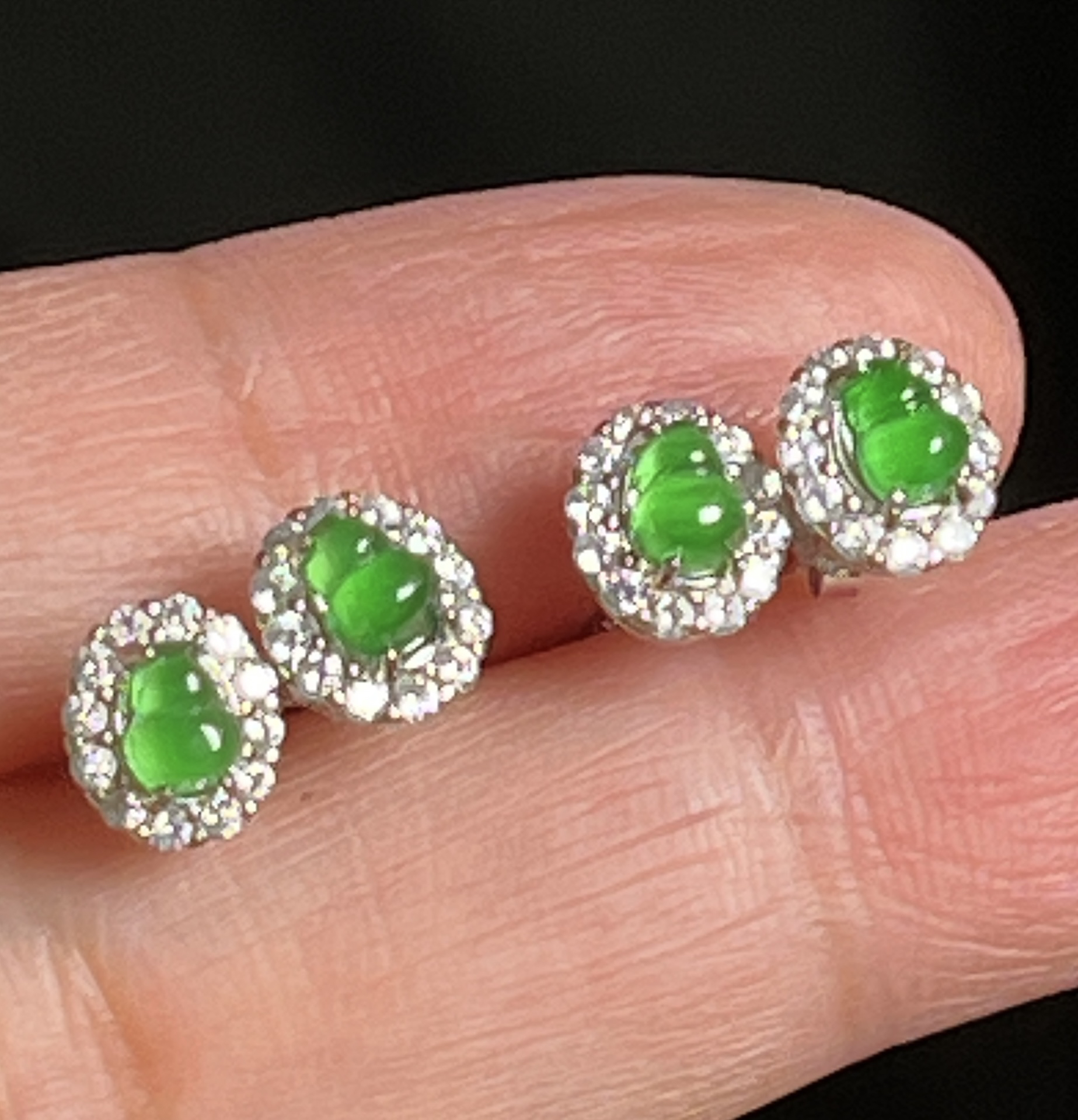 天然翡翠A货葫芦耳钉，国标S925银镶嵌，多样性发其一