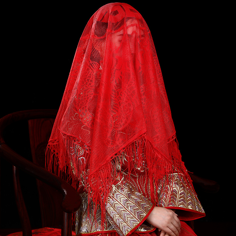 半透明红盖头结婚中式新娘2023秀禾高级用的出嫁头纱网红大红女回