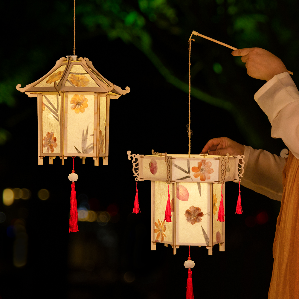 中秋节手工diy灯笼材料包幼儿园儿童手提发光古风宫灯装饰小花灯