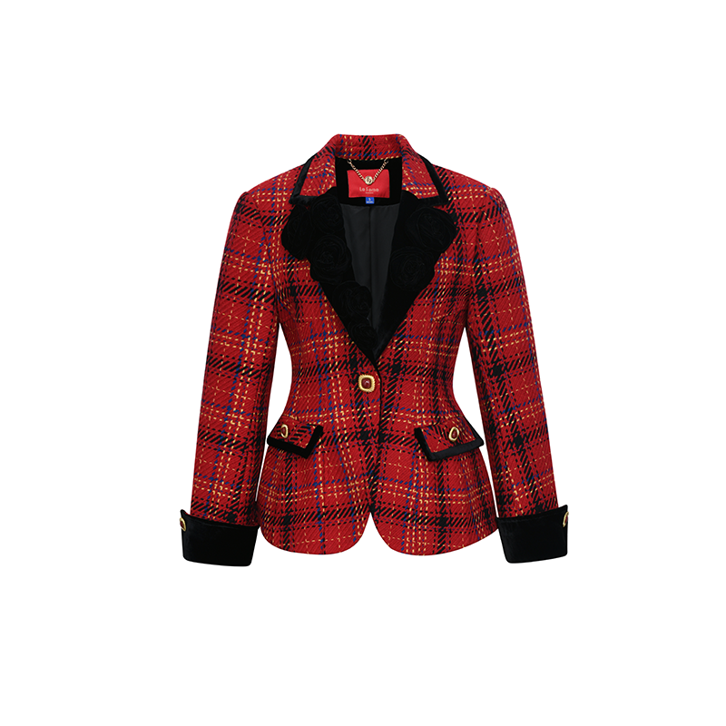 LeFame/拉飞姆复古港风格纹收腰版型西装外套LF23D51SC042