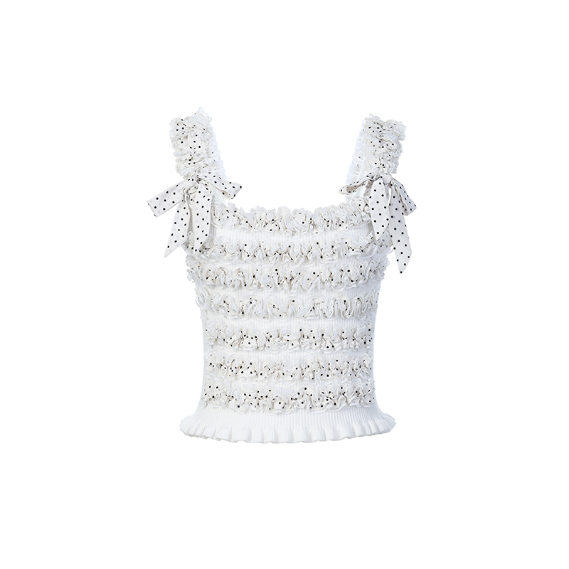 LeFame/拉飞姆2025年春季修身荷叶边装饰针织背心