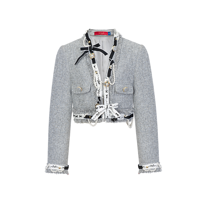 香风珍珠粗花呢气质短外套LF24C21SC006