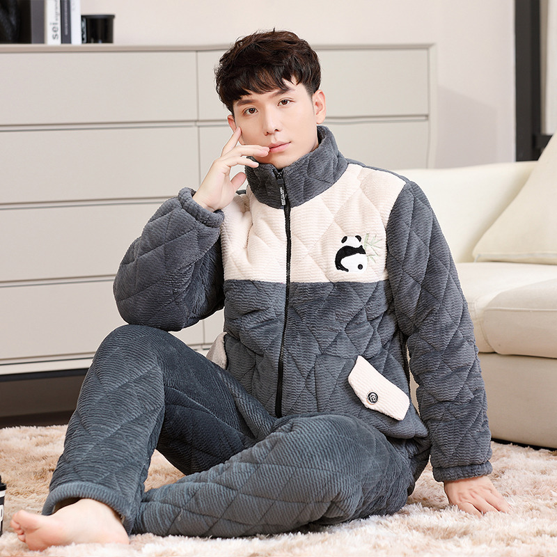 男士青年秋冬季短款拉链熊猫夹棉加厚棉服可外穿