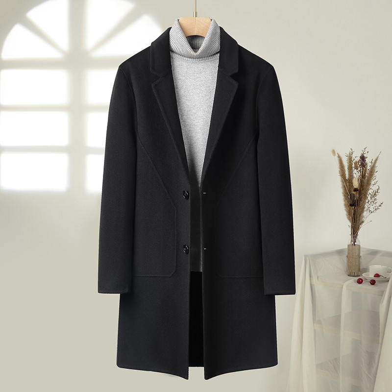 仓石一树潮牌双面羊毛大衣男秋冬中长款时尚商务休闲韩版毛呢上衣