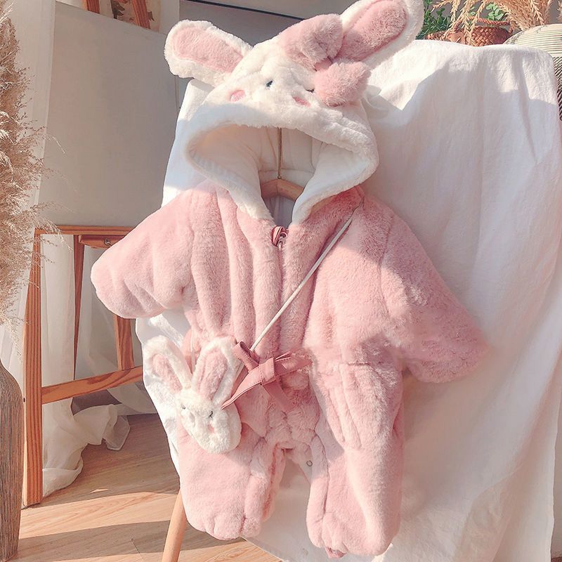 婴儿衣服秋冬装新生儿女宝宝连体衣加绒加厚百天周岁棉服哈衣冬PL