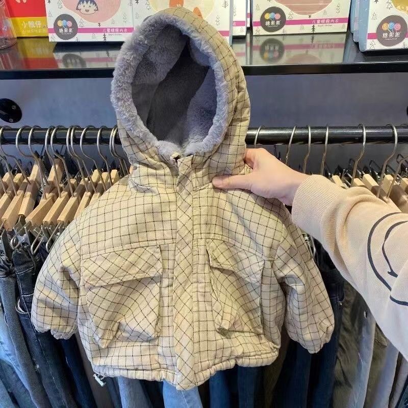 韩版男童洋气加绒外套2021新款男宝宝加厚棉袄帅气棉衣保暖外套NQ