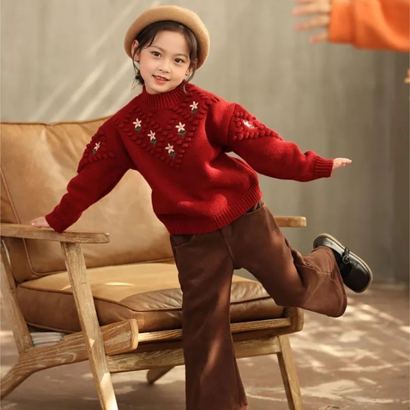 童装女童毛衣秋冬装2023新款宝宝儿童冬季加厚打底衫女孩圆领上ND