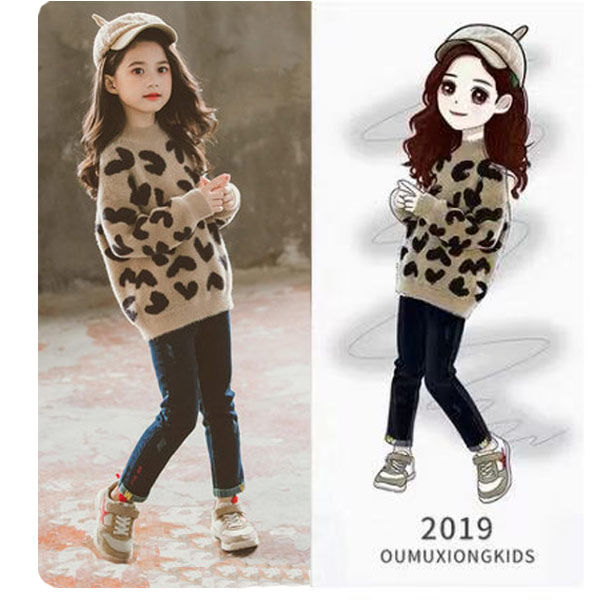 女童水貂绒毛衣2023新款加绒加厚洋气秋冬装大童儿童装针织打底19