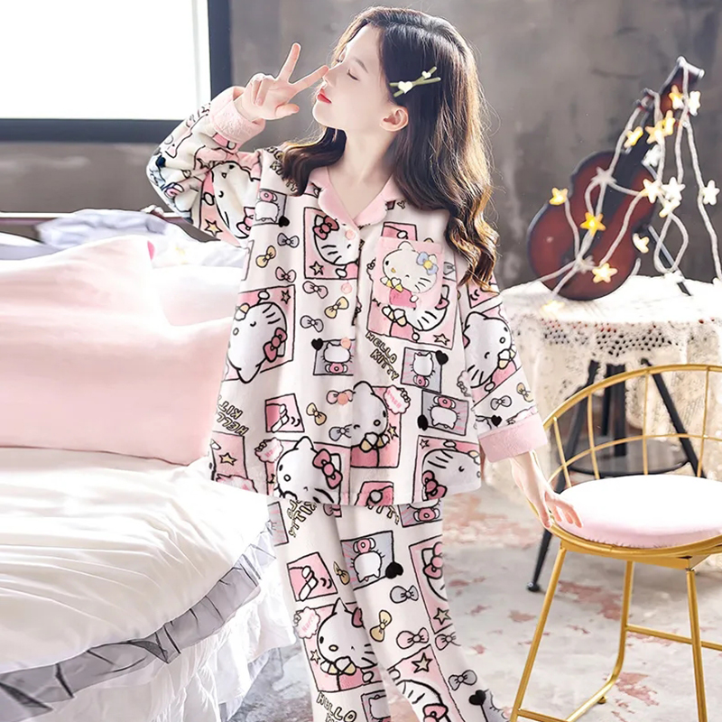 冬季儿童珊瑚绒加厚款秋季睡衣女童法兰绒中大童小女孩公主家居服