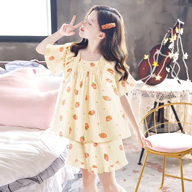 女童夏季短袖睡衣短裤中大童小女孩可外穿家居服两件套装