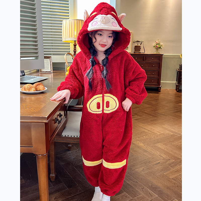 儿童珊瑚绒睡衣中大童小女孩可外穿法兰绒连体保暖可爱家居服