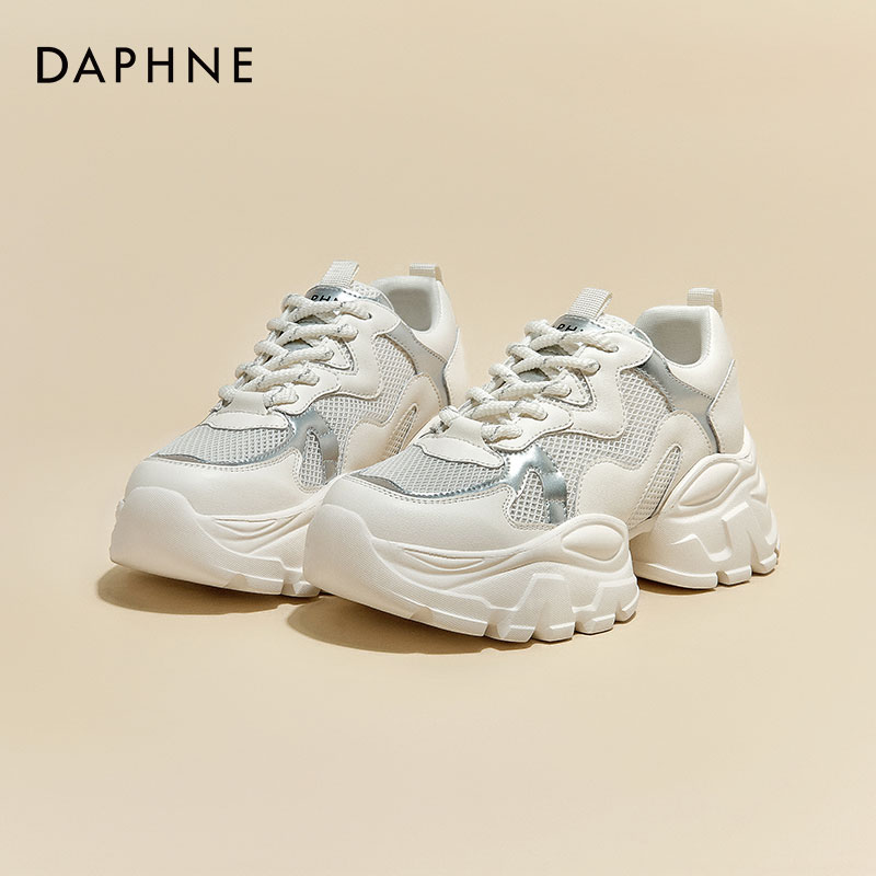 达芙妮2025年春季新款网面透气老爹鞋厚底小白鞋增高舒适休闲女鞋