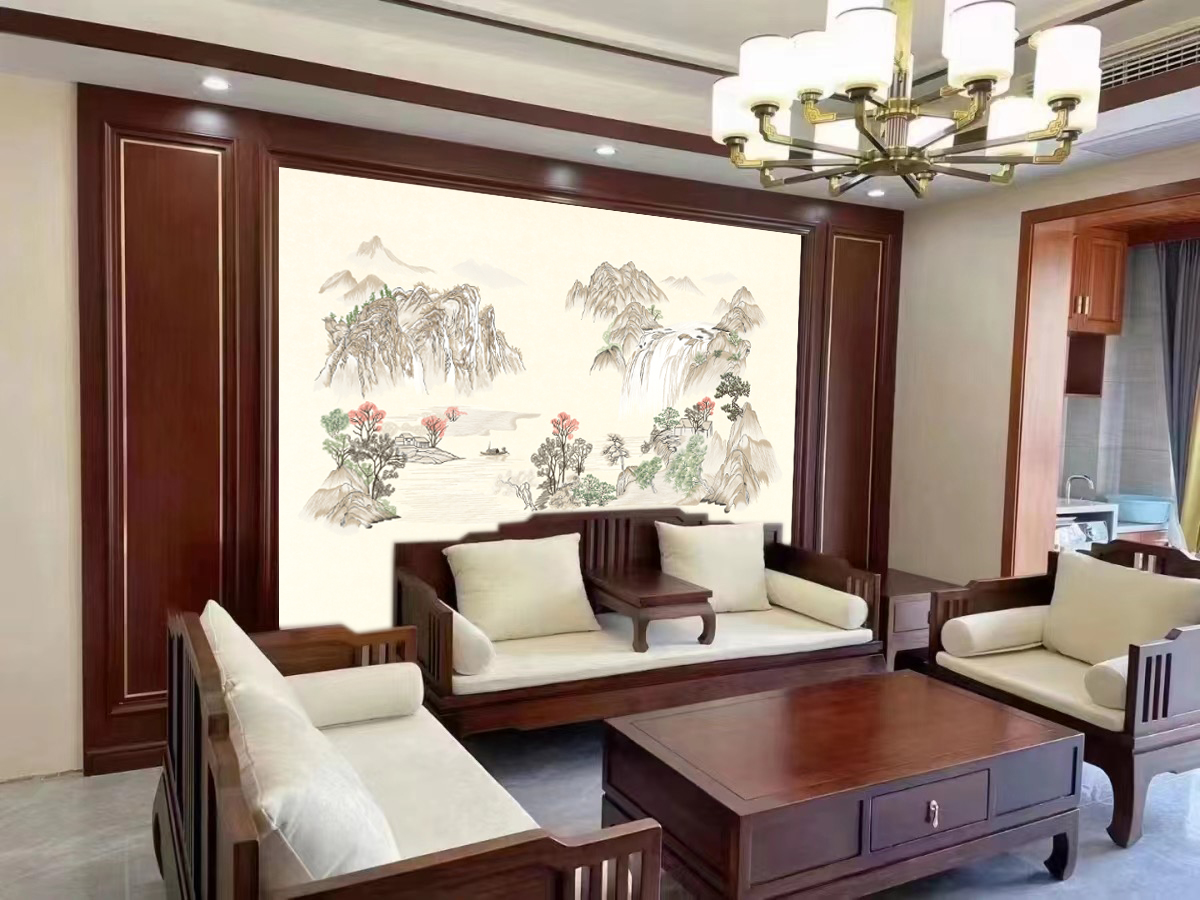 山河壮丽定制墙布刺绣背景 沙发背景 客厅背景 独绣 电视背景
