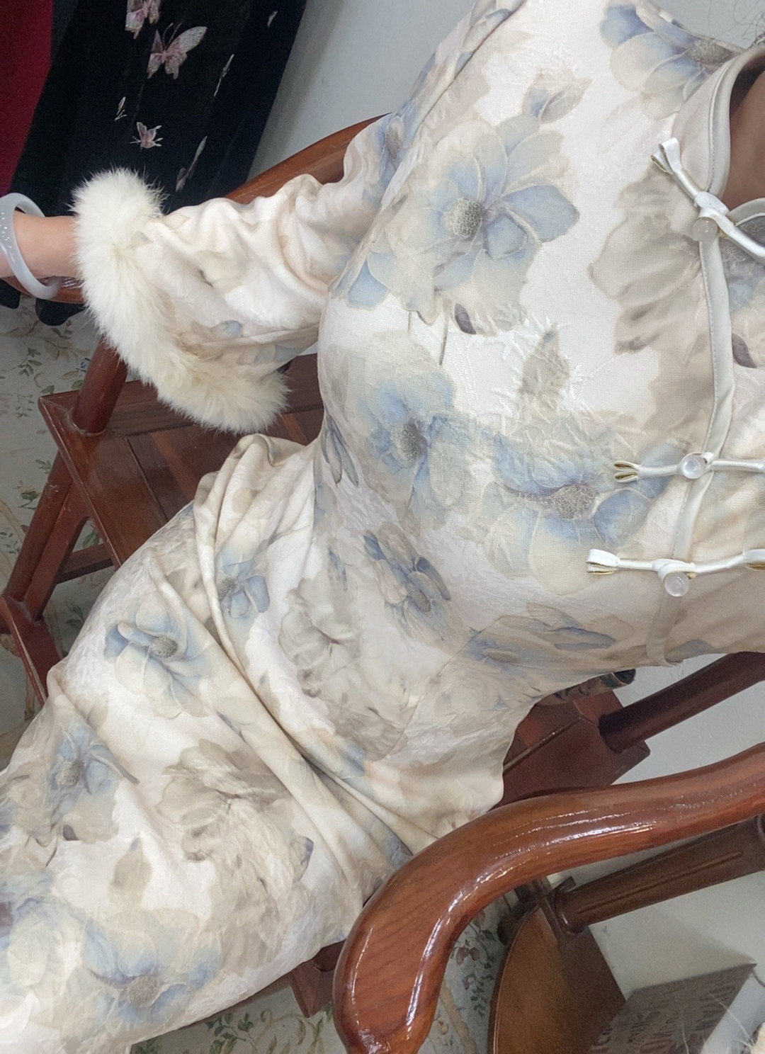 芳姐自制【白薇加绒】秋冬温柔优雅厚款倒大袖旗袍 