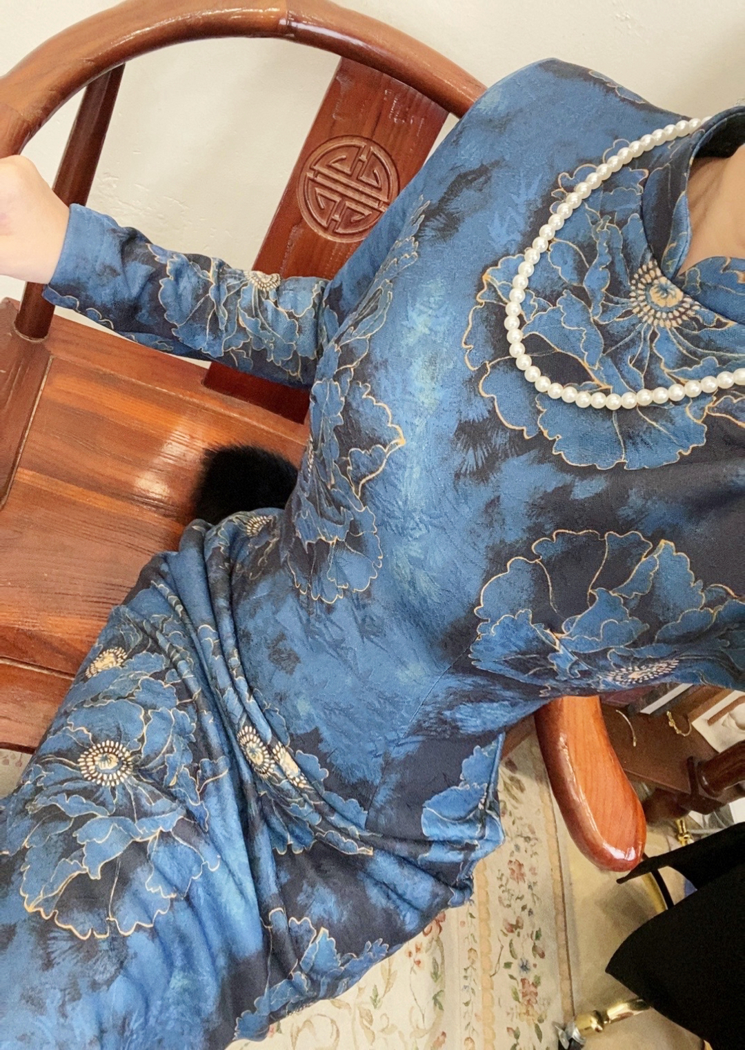 芳姐自制 兰陵王 长袖秋冬厚款针织提花旗袍连衣裙