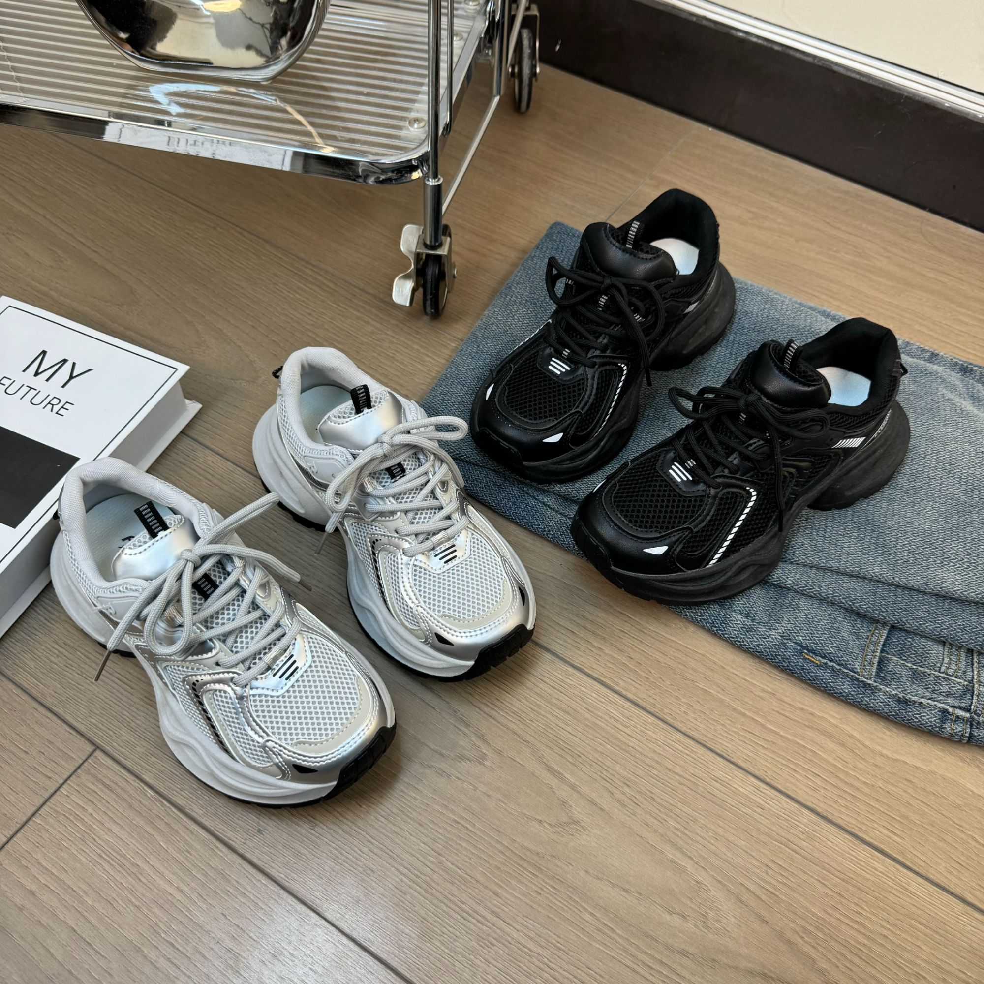 【有单里有加绒】韩系老爹鞋女2025秋冬新款设计感百搭休闲鞋女网面