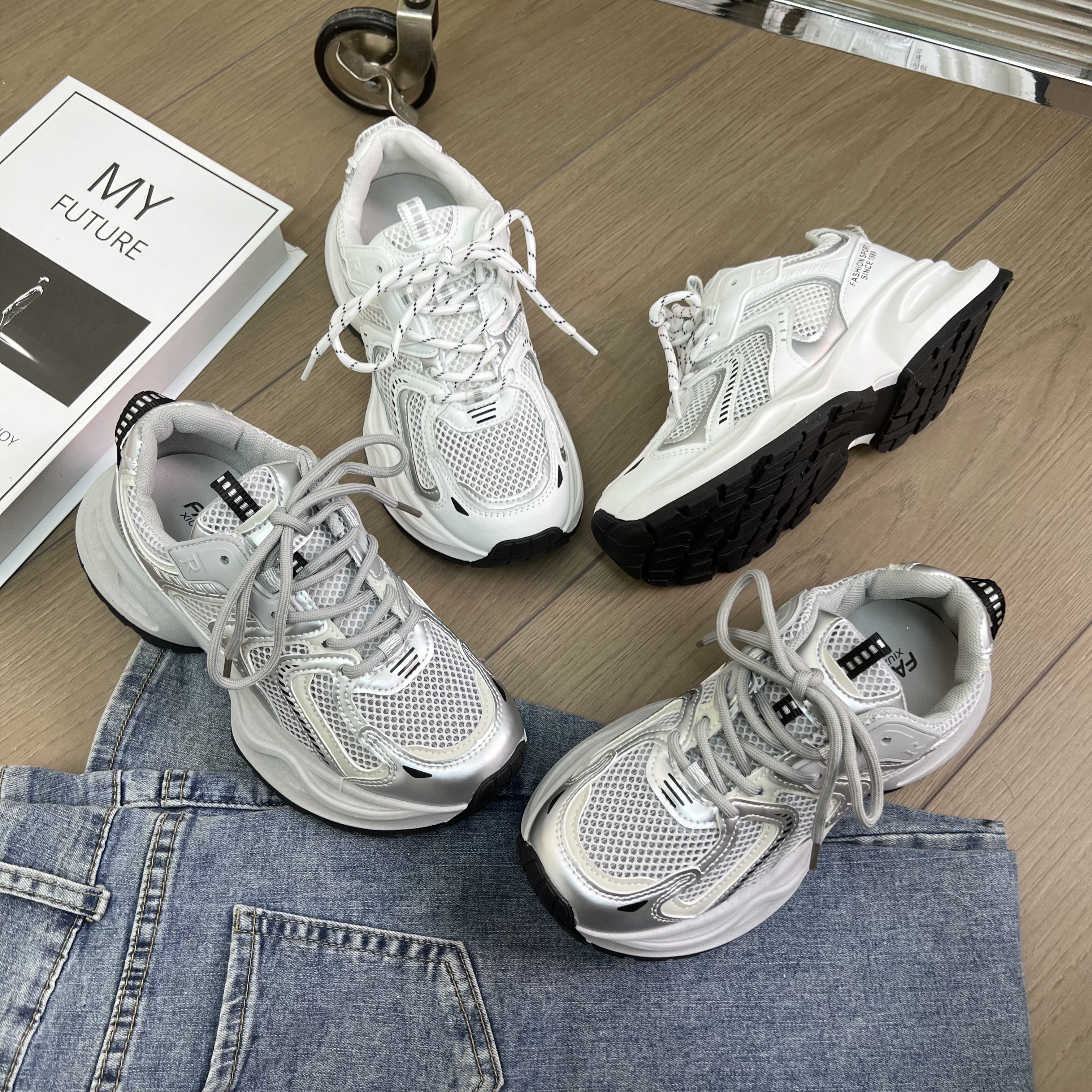 【韩优】欧货老爹鞋女网面百搭潮鞋厚底系带通勤潮鞋休闲运动鞋透气