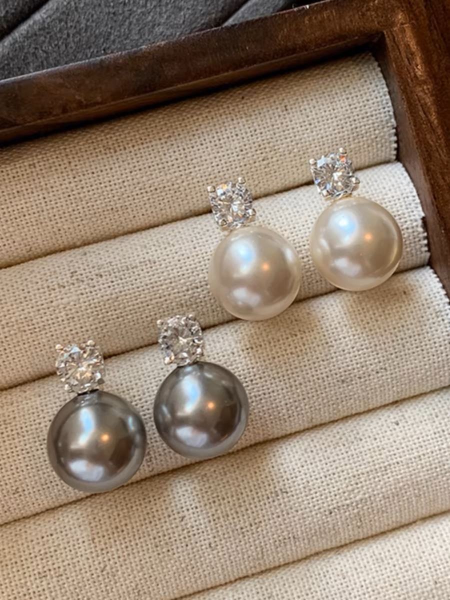 韩缇娜 S925银针戴妃单颗耳钉镶嵌简约时尚款百搭耳钉