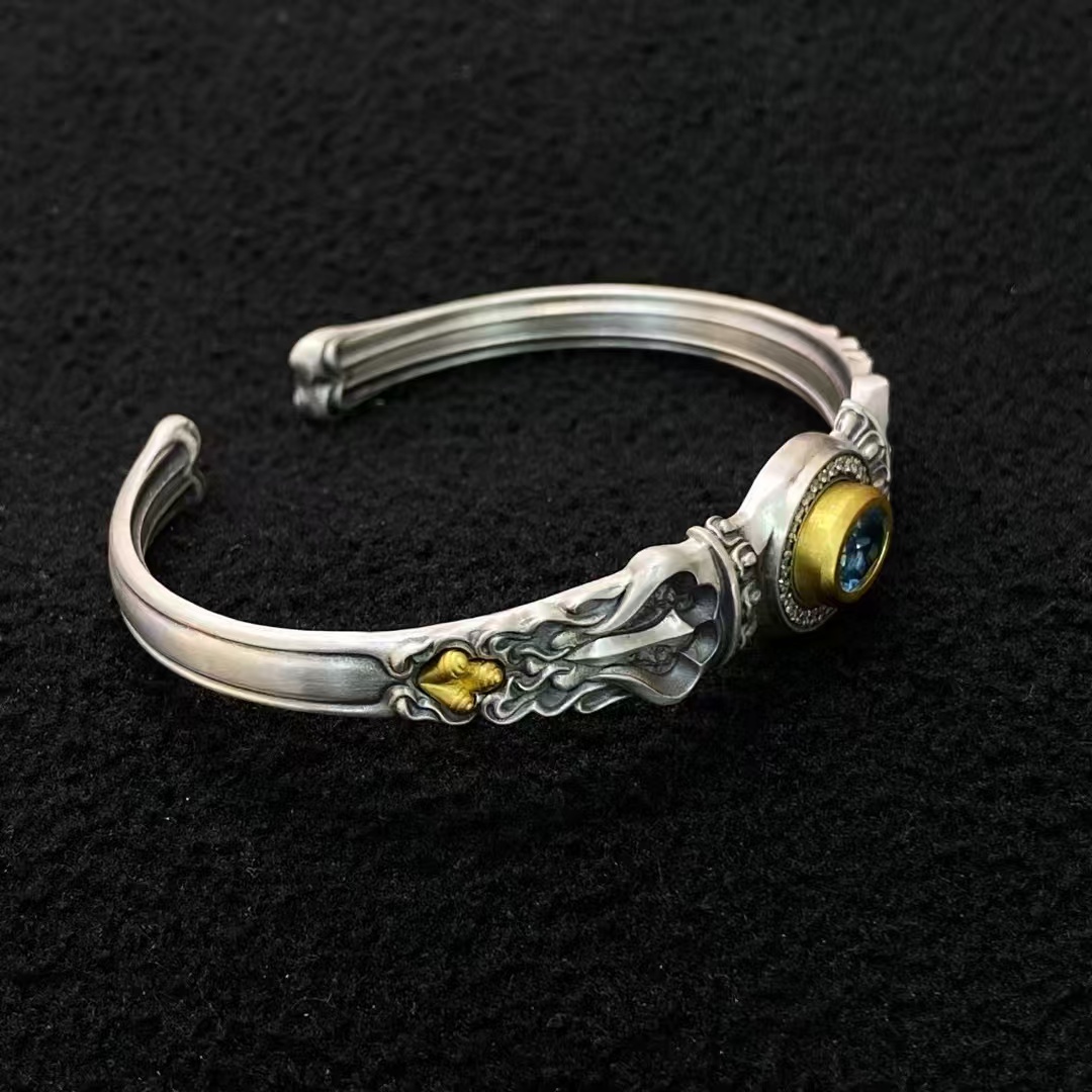 925银手镯 藏式925银原创设计如意金刚杵手镯