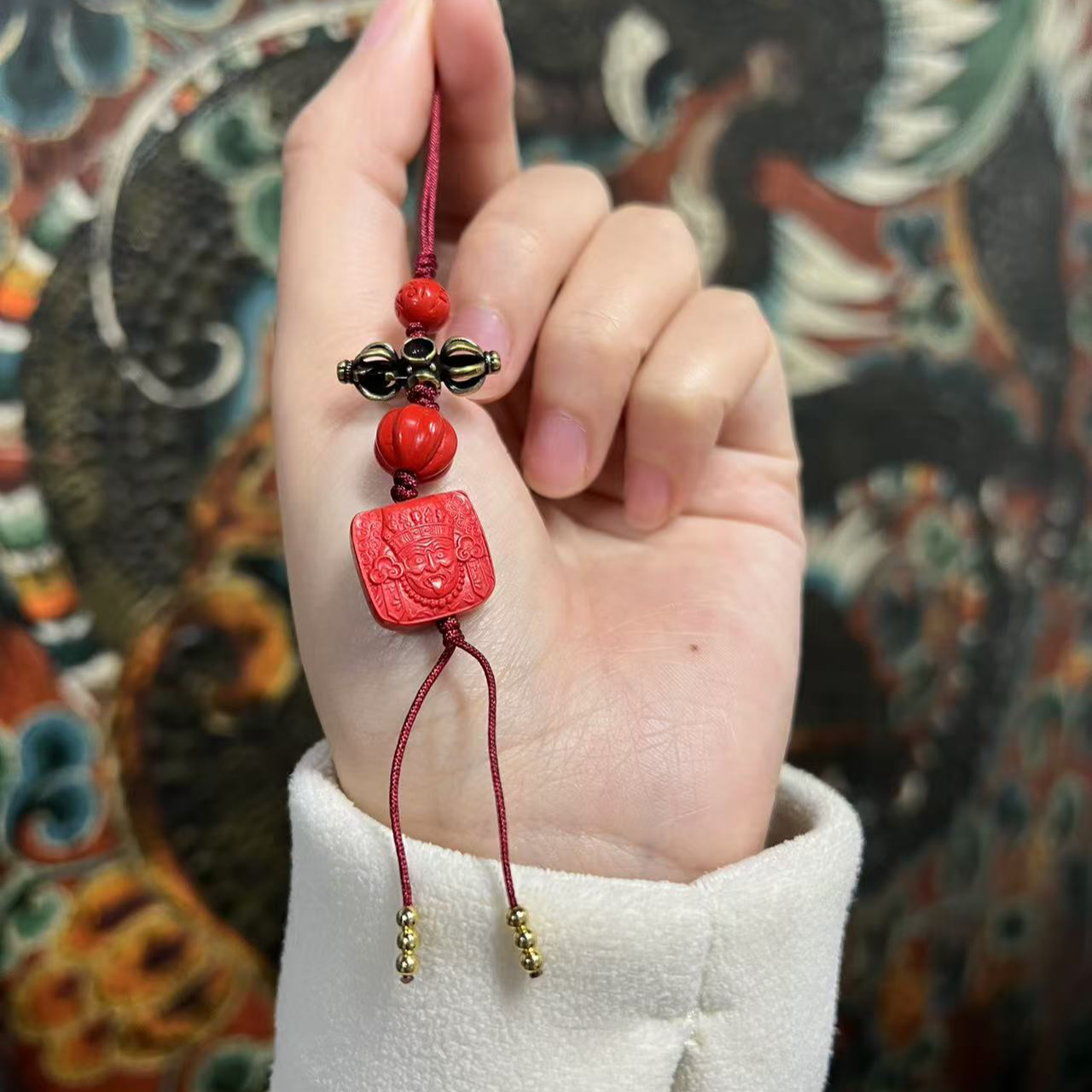 天然辰砂藏式扎基拉姆朱砂挂坠