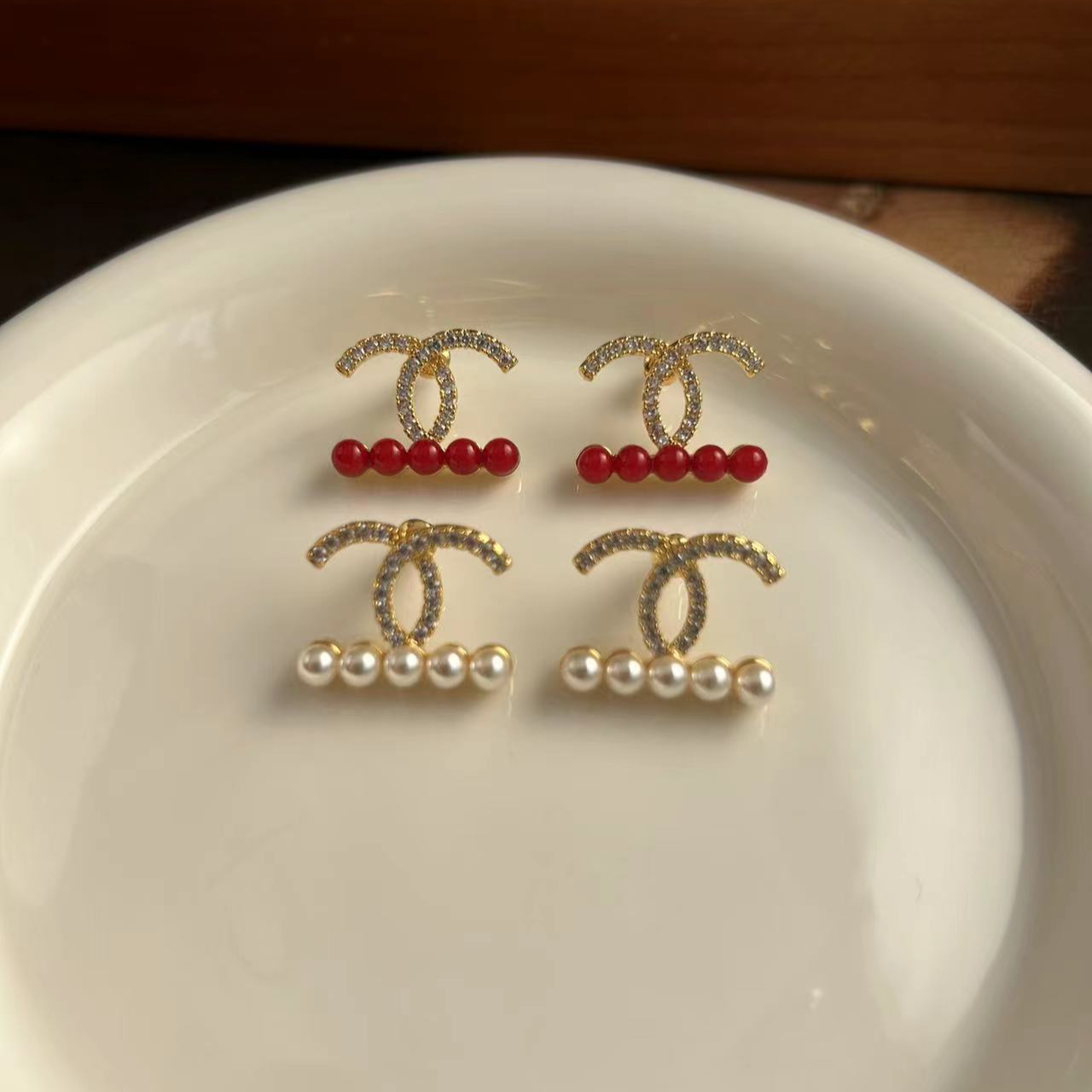 HEFY/HEFY 铜合金仿珍珠耳饰 红色优雅精致小众E377