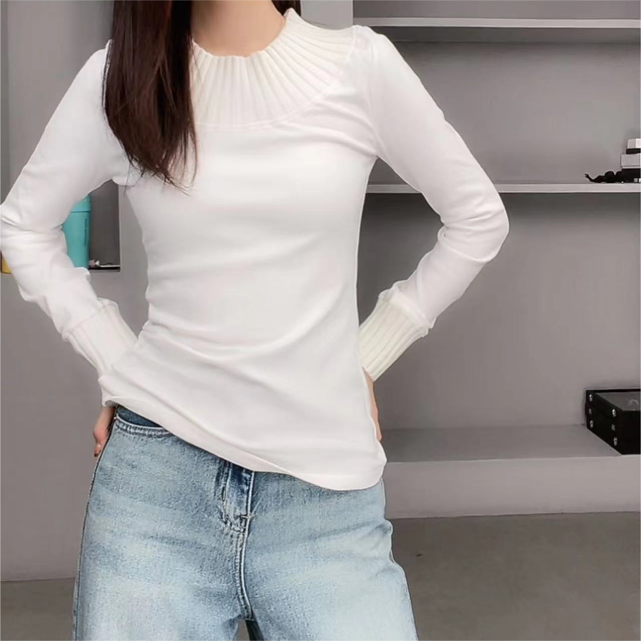 FORNI设计感纯色T恤百搭打底上衣时尚休闲