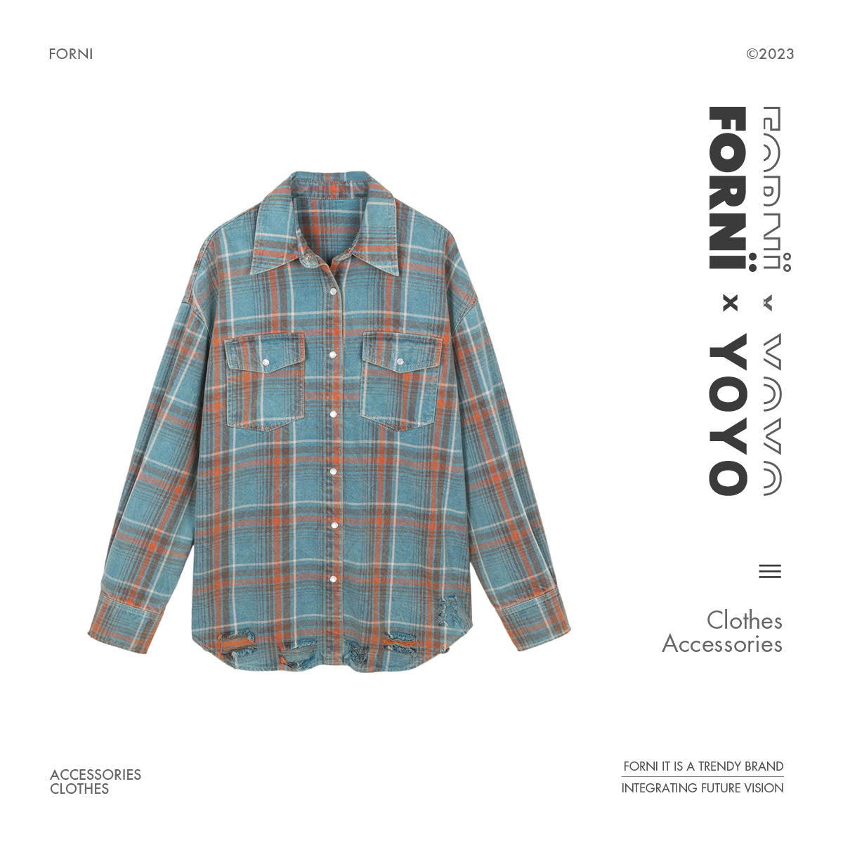 FORNI × YOYO  街头派对 舒适纯棉美式经典气质格子衬衫
