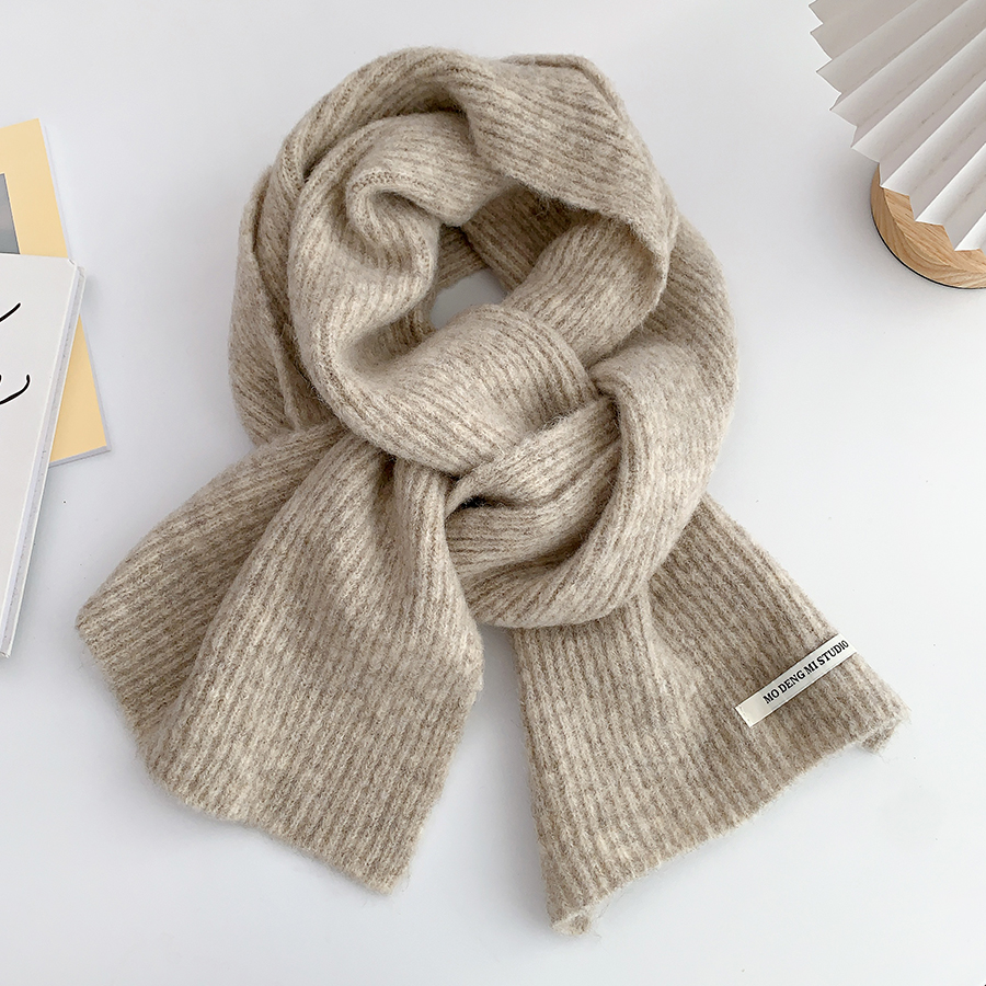 竖条纹冬季毛线围巾女经典款纯色加厚保暖针织围脖复古百搭洋派韩