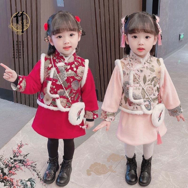 女童唐装冬款汉服套装儿童中国风超仙新款女宝加厚古风拜