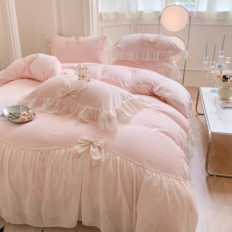 法式公主风牛奶绒四件套2024新款主卧高端牛奶绒四件套
