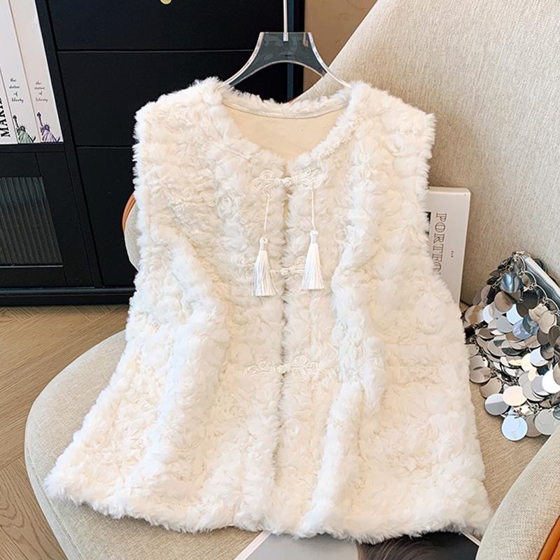羊羔毛马甲外套新中式国风马夹背心女款外穿皮毛一体无袖坎肩上衣