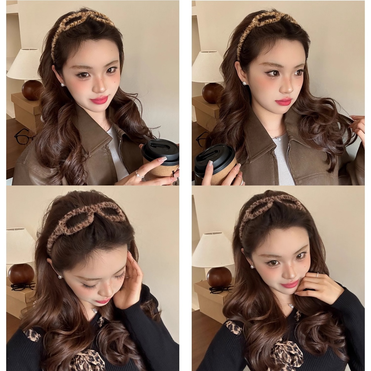 气质毛绒豹纹眼镜发箍女碎发整理洗脸头箍2024新款复古发卡头饰秋