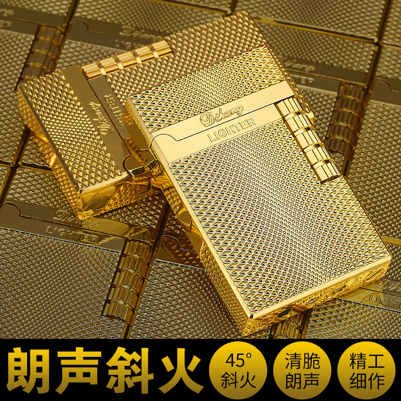 钢音侧滑砂轮充气斜火打火机防风经典复古雕刻花纹纯手工多层个性